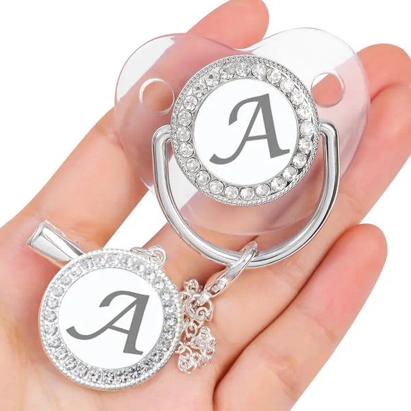 Silver Diamond Baby Pacifier With Pacifier Clips
