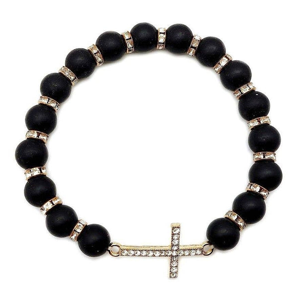 12pk Rhinestone Cross Stretch Beads Bracelet